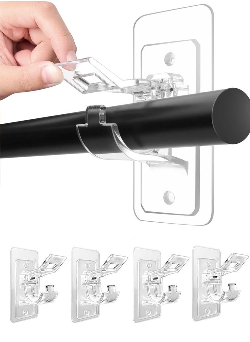 منزل الغابة حاملات قضبان ستائر بدون الحاجة للحفر، مجموعة من 4 قطع، خطافات حامل القضبان اللاصقة، خطافات متعددة الاستخدامات للتمسك بقضبان الستائر بدون مسامير - Image 1